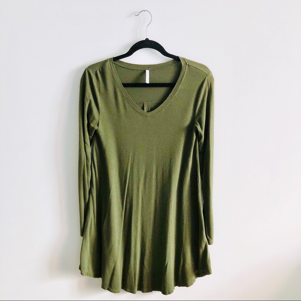 Z Supply Army Green V Neck Long Sleeve Dress XS